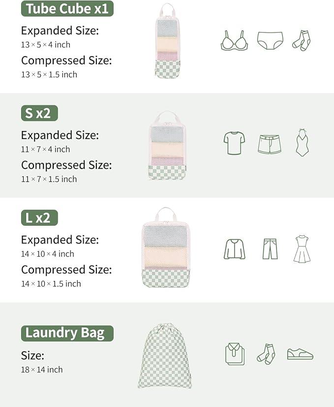 Narwey 6 Set/5 Set Compression Packing Cubes for Travel Kids Women Carry on, Packing Organizers Bag for Backpack Luggage Suitcase Duffle Bags