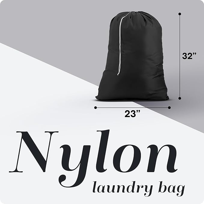 Handy Laundry Laundry Bag – Heavy Duty Nylon, Large Capacity, Locking Drawstring Closure, Machine Washable, Fits Laundry Basket, Travel, Dorm, Camp, Black, 22 x 32 Inches
