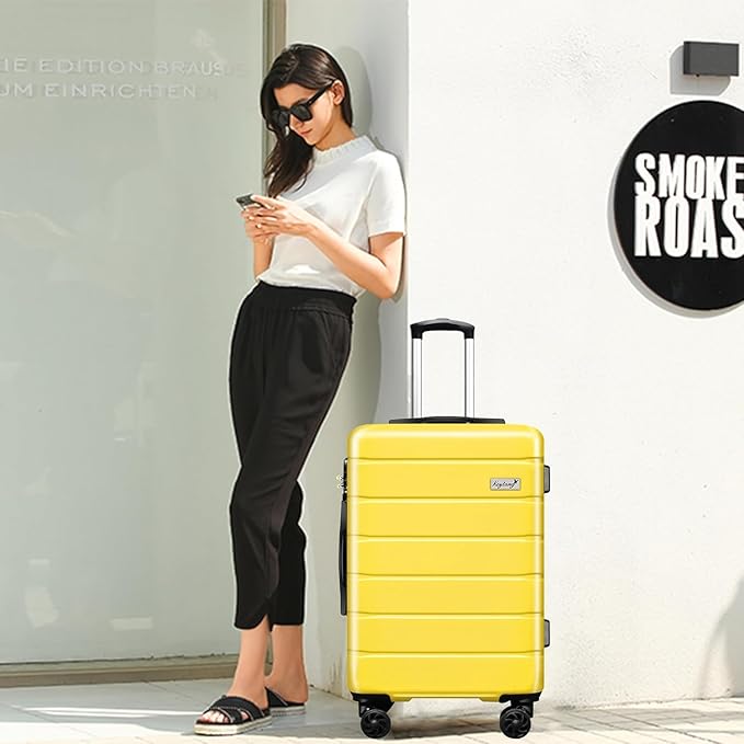 Explorer Lightweight Hardshell 20% Expandable 3-Piece Luggage Set with TSA Lock, Double Spinner Wheels, and Carry-On Suitcase,Yellow