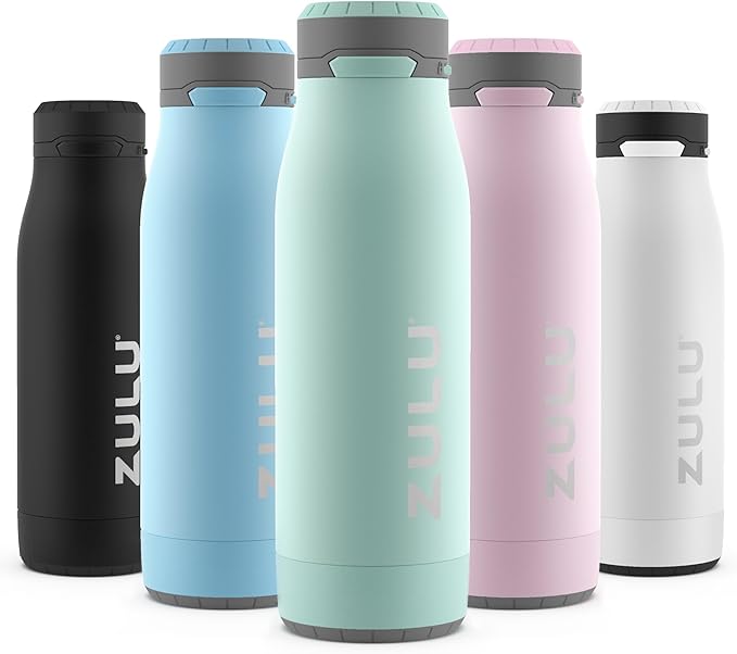 ZULU Ace Vacuum Insulated Stainless Steel Water Bottle with Chug Spout, Leak-Proof Locking Lid and Removable Base for School, Backpack, Sports, Gym, Travel
