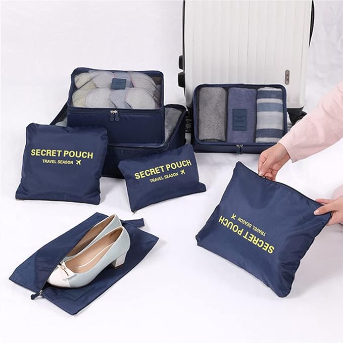 7 Set Packing Cubes Packing Organizers for Suitcase Travel Luggage Organizers with Shoes Bag for Suitcase Travel Accessories, Navy Blue