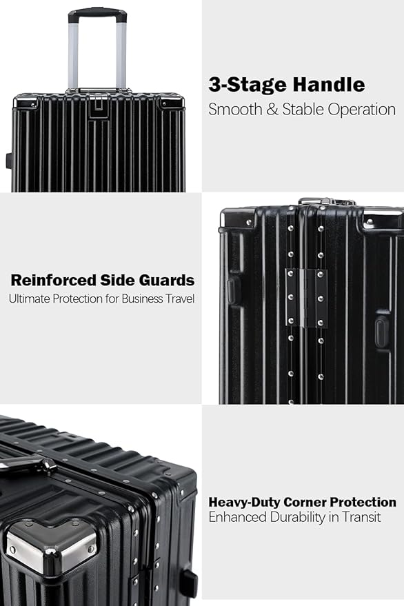HotWay 20 Inch Aluminum Frame Carry On Luggage with Spinner Wheels, PC Hard Shell Suitcase with Cup Holder, Zipperless Luggage for Business Travel, Black