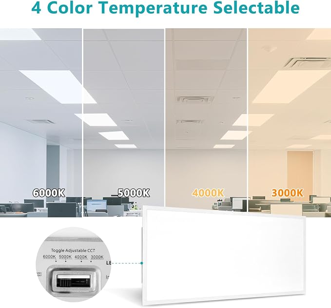 2x4 LED Flat Panel Light for Drop Ceiling 4 Pack | 6600LM, 0-10V Dimmable, 40W/50W/60W Selectable, 4CCT 3000K/4000K/5000K/6000K, ETL Listed, 100-277V