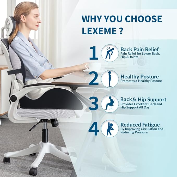 Lexeme X Large Memory Foam Seat Cushion Lumbar Support Pillow for Sciatica & Tailbone Pressure Relief Coccyx Pad for Office Chair, Car,Wheelchair,Home,Office