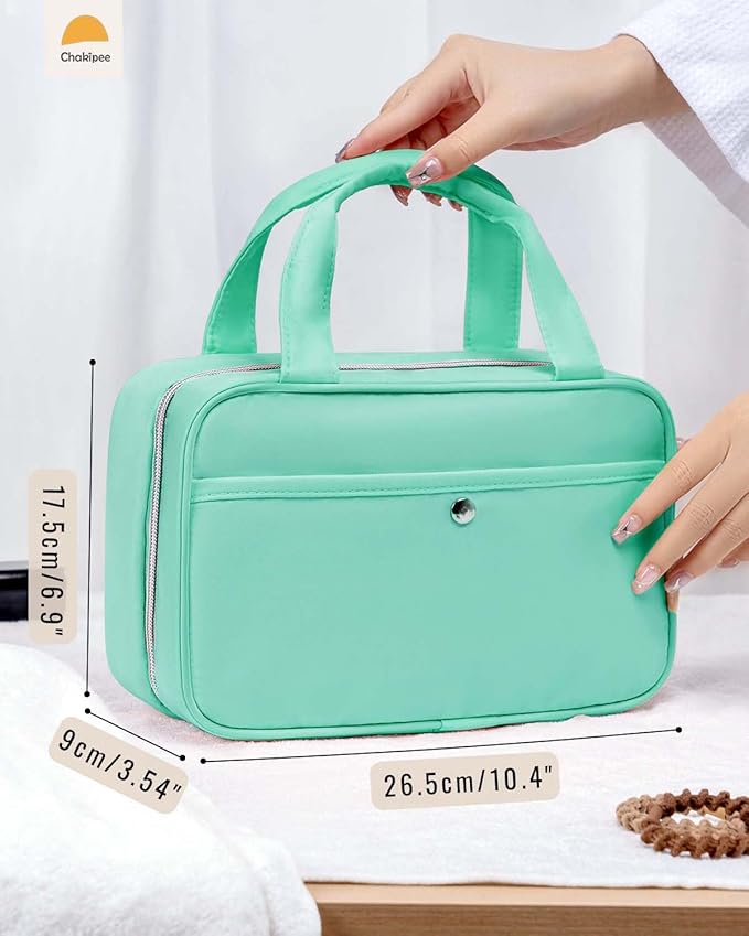 Travel Hanging Toiletry Bag for Women - Waterproof Cosmetic Organizer with Clear Window, Lightweight Bathroom Bags for Essentials, Makeup, Shampoo, Toiletries Green, Medium
