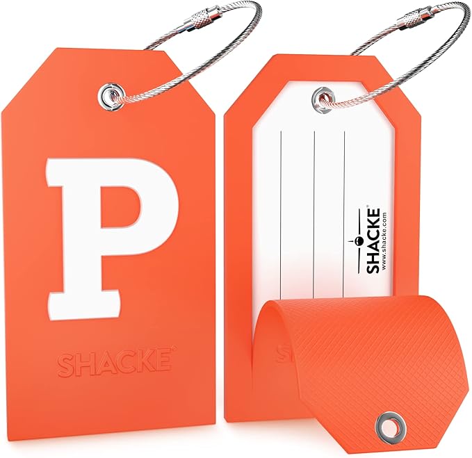 Shacke Initial Luggage Tag with Full Privacy Cover and Stainless Steel Loop – (Letter P)