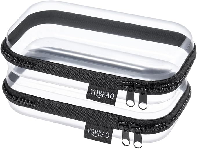 YQBRAO 2PCS Zippered Hard Pouch Double,Portable Waterproof Cosmetic Bag with Zipper,DIY Storage Organizer Bins,Hard Plastic Case,Clear Zipper Bags for Organizing,Pencil Case