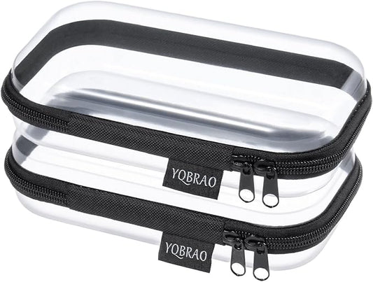 YQBRAO 2PCS Zippered Hard Pouch Double,Portable Waterproof Cosmetic Bag with Zipper,DIY Storage Organizer Bins,Hard Plastic Case,Clear Zipper Bags for Organizing,Pencil Case
