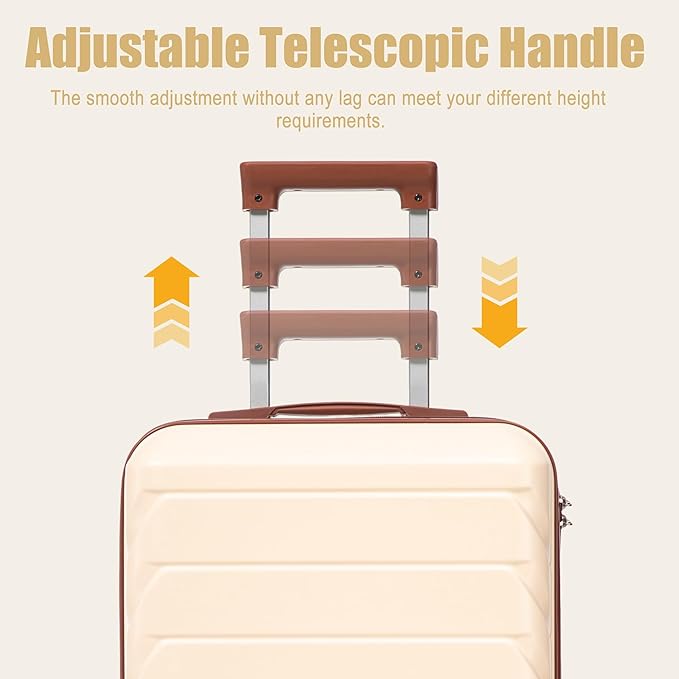 20 Inch ABS Hard Shell Travel Checked Luggage With Combination Lock, Beige