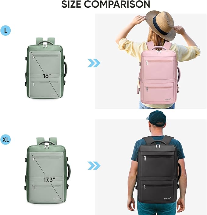 BALEINE Travel Backpack for Women Men, Large Sturdy Carry On Laptop Backpack Gifts for Business, Casual, Weekender, Hiking (Large, Olive Green)