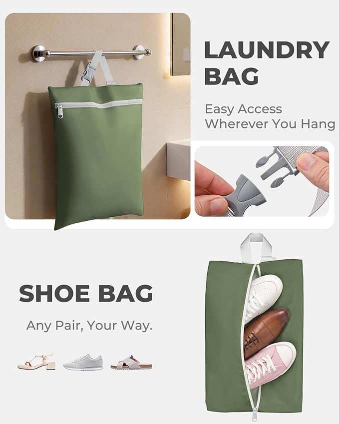 Percover Compression Packing Cubes 8-Piece Set, Packing Cubes Compression for Travel with Laundry Bag & Shoe Bag, Travel Organizer for Carry On & Checked Luggage, Green
