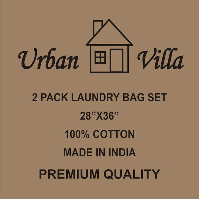 Urban Villa Laundry Bags 2-Pack 28”x36" Extra-Large Cotton Canvas Heavy Duty Washable Durable Travel Laundry Sacks with Drawstring Closure Reusable Hamper Liners for Dirty Clothes Delicates & Lingerie