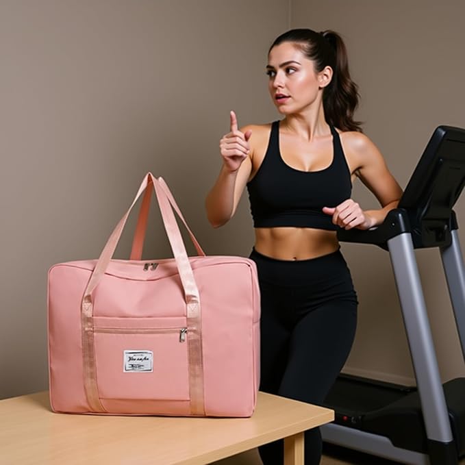 19" Travel Duffel Bag, Large Weekender Bag for Women Men, Expandable Personal Item Bag for Airlines, Water Resistant Carry On Bag with Trolley Sleeve for Gym, Overnight (Pink)