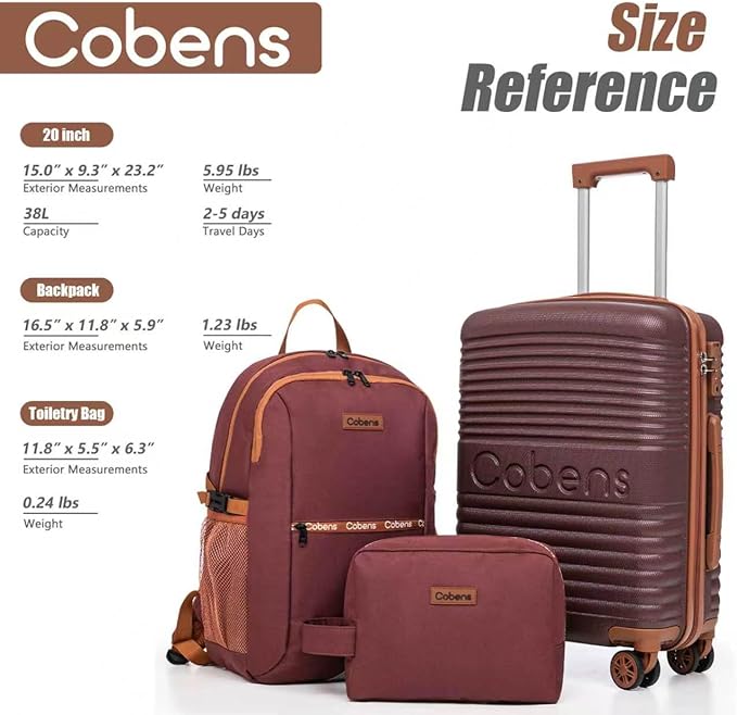 Carry on Luggage 22x14x9 Airline Approved, Suitcases with Wheels Hardshell, Lightweight Hardside Luggage Set with TSA Lock, 20Inch Burgundy Carry on Suitcase