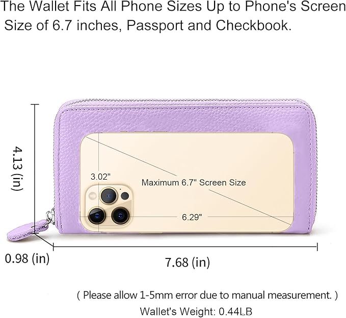 Moflycom Womens Wallet RFID Blocking Genuine Leather Zip Around Wallet Clutch Wristlet Travel Long Purse for Women