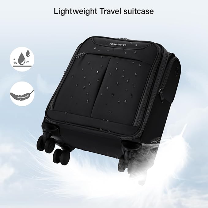 Hanke Underseat Carry On Luggage with Wheels, Lightweight Small Suitcase Airline Approved 16 Inch Softside Personal Item Travel Bag for Women Men, Compact Under Seat Luggage with Spinner Wheels,Black
