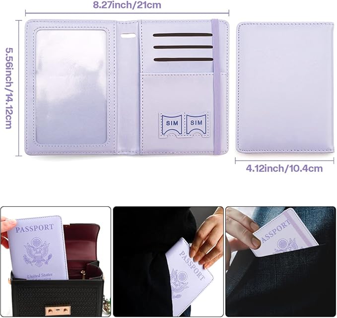 Passport Holder for Travel, Leather Passport Cover Wallet Case RFID Blocking Passport Book Holders for Travel Women Men Family Travels Must Haves Essentials, Purple