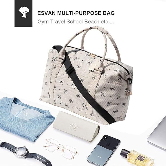 ESVAN Travel Tote Duffel Gym Bag,Weekender Overnight Carry-on Tote Crossbody Bag with Wet Pocket and Trolley Sleeve Upgraded