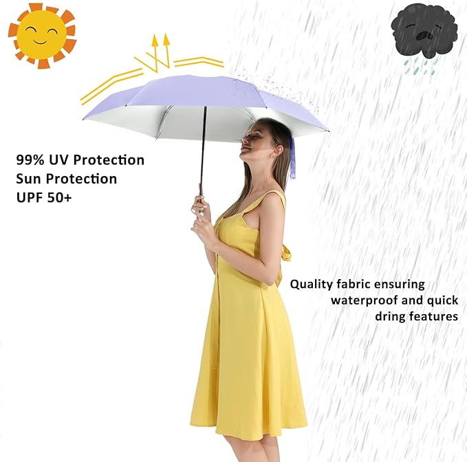 BAODINI Travel Essentials Mini Umbrella for Purse With Case Small Compact UV Sun Protection Lightweight Tiny Pocket Manual Open Close Umbrella for Women Kids and Men Fits Purse Backpack