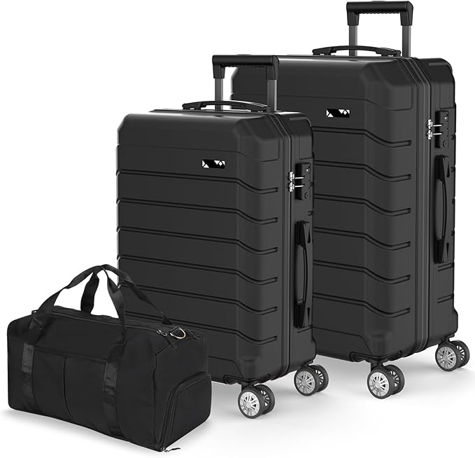 Luggage Sets 3 Piece, Hardside Carry On Suitcase with Spinner Wheels, Lightweight Durable Luggage for Travel | TSA Lock, Expandable Suitcase Set for Men and Women（20/26in） (Black)
