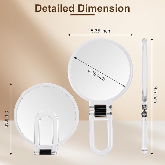 BOOMIBOO 1X/10X Magnifying Handheld Mirror Double Sided, Foldable Travel Makeup Mirror, Adjustable Rotation Pedestal Hand/Hanging/Desk Vanity Mirror-Clear