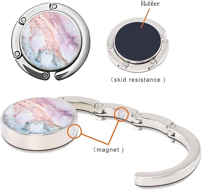 Foldable Purse Hook Womens Bag Table Hanger Collection Desk Hooks for Purse (4pack Pretty Marble Hook)