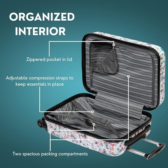 Skyway Epic 2.0 Hardside Lightweight and Durable ABS Shell Luggage, Spacious with 8-Wheel Spinners, Comfort Grip with Telescoping Handle, Men and Women, Confetti, 2-Piece Set (20,28)