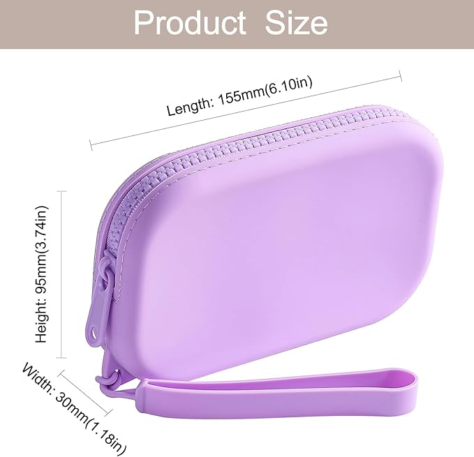 Small Silicone Multifunctional Essential Bag Portable Travel Makeup Bag for Women Men Cards Cash Bag Zipper Pouch (Purple)