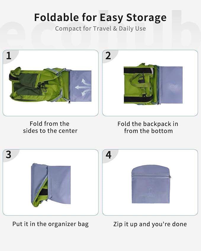ECOHUB 15L Lightweight Casual Daypack, Packable Backpack for Daily Use, Hiking & Travel, Foldable Small Backpack with Stretch Mesh Pockets, Water-Resistant Nylon, Reflective Design