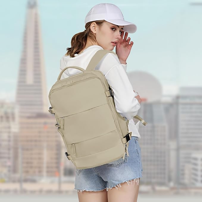 coowoz Travel Backpack For Women Men,Carry On Backpack,Hiking Backpack Waterproof Outdoor Sports Rucksack Casual Daypack travel essentials（Khaki）