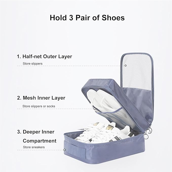 Shoe Bag for Travel, Travel Shoe Bag for Packing, Hold 3 Pairs of Shoes, Travel Essentials for Flying Shoe Organizer Shoe Storage Bag for Travel Gray