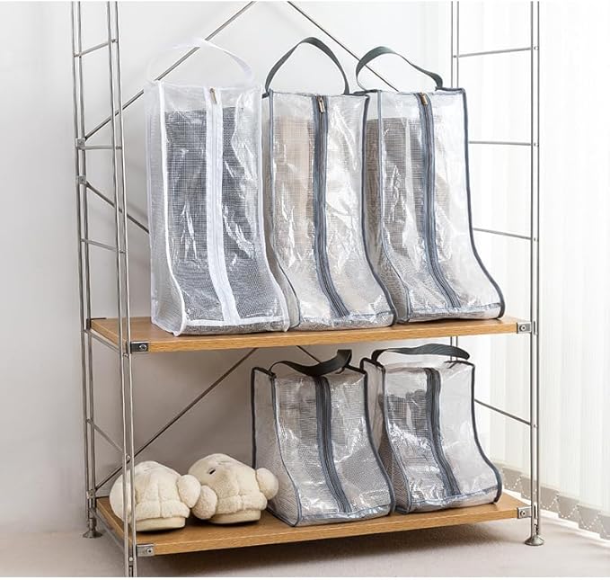 2 Set Boot Storage,Portable Short Boots and Tall Boots Storage or Protector Bag,Shoe Dust Bags,Shoe Sleeves for Travel,Clear Boots Cover,Shoes Packing Organizers for Adult Sneakers (Black Edge-Short)