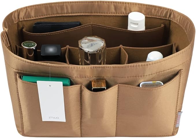ZTUJO Purse Organizer Insert, Felt Bag Organizer For Handbag Purse Organizer,13 Colors, 6 Size (Slender Large, Silky Brown)