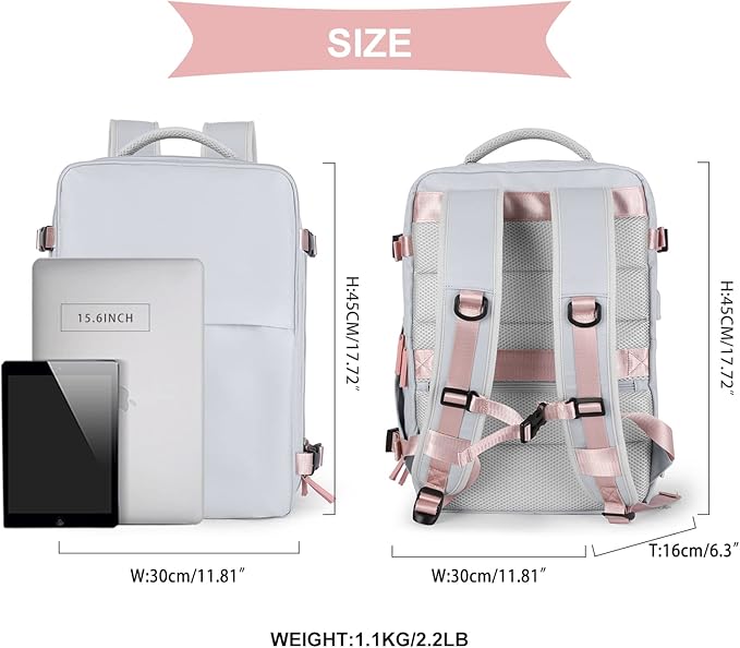 coowoz Travel Backpack For Women Men Airline Approved,Carry On Backpack,Large Hiking Backpack Waterproof Outdoor Sports Rucksack Casual Daypack Fit 15.6 Inch Laptop Backpack Grey College Backpack