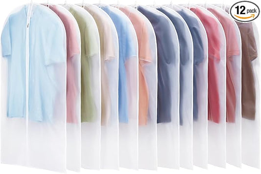 Carbrea 12 Pack Garment Bags for Hanging Clothes - Translucent Suit Bag for Closet Wardrobe Storage Travel - 24" x 42"