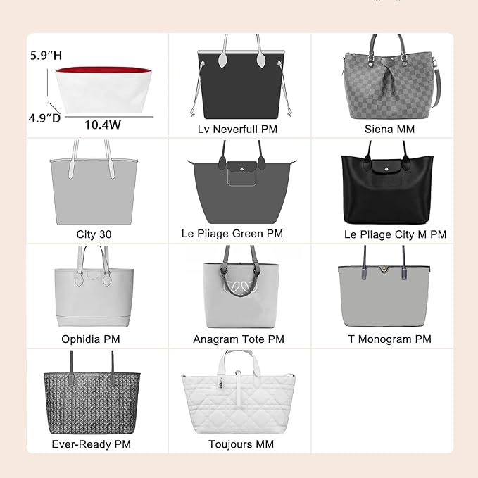 Doxo Upgraded Lv Neverfull PM Organizer Insert, Bag Organizer for Lv Neverfull PM, Dupontpaper Lightweight & Waterproof Purse Insert Organizer with Multi-pockets (White-no zipper)