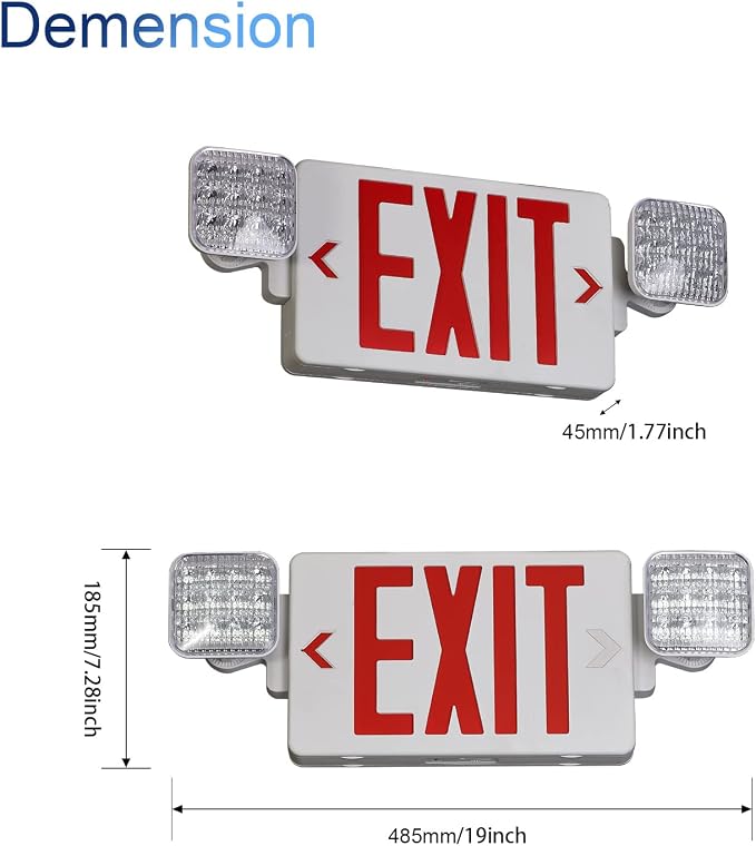 TANLUX Red Exit Sign with Emergency Lights, LED Emergency Exit Light with Battery Backup, UL Listed, AC 120/277V, Commercial Emergency Lights Combo for Business - 6 Pack