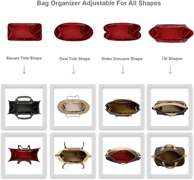 ZTUJO Purse Organizer Insert For Handbag & Tote Shaper,Tote Bag Organizer Insert For Speedy Neverful, 6 Sizes(X-Large,Silky Red)