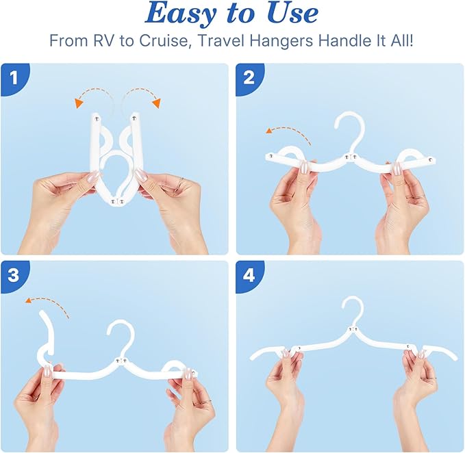HOUSE DAY Travel Hangers, Portable Folding Hangers for Suitcase, Cruise Ship Essentials, Space Saving Clothes Hanger with Non-Slip Grooves for Vacation, Business Trip, Dorm (10 Pack White)