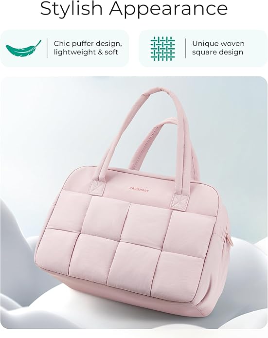 BAGSMART Gym Bag for Women, Personal Item Puffer Duffle Bag, Weekender Overnight Carry On Tote Handag for Travel