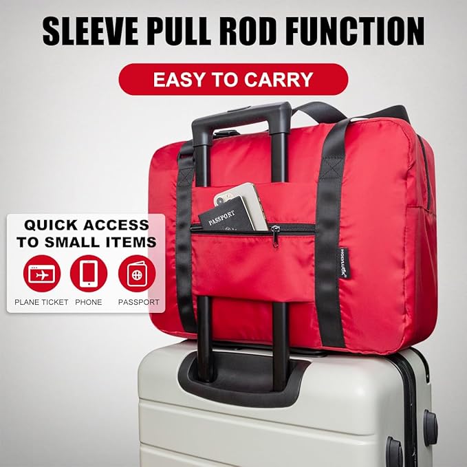 Small Duffle Bag for Men Women, Mini Gym Bag Foldable Travel Tote Carry On Luggage with Trolley Sleeve, Red