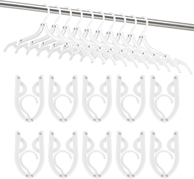 HOUSE DAY Travel Hangers, Portable Folding Hangers for Suitcase, Cruise Ship Essentials, Space Saving Clothes Hanger with Non-Slip Grooves for Vacation, Business Trip, Dorm (10 Pack White)