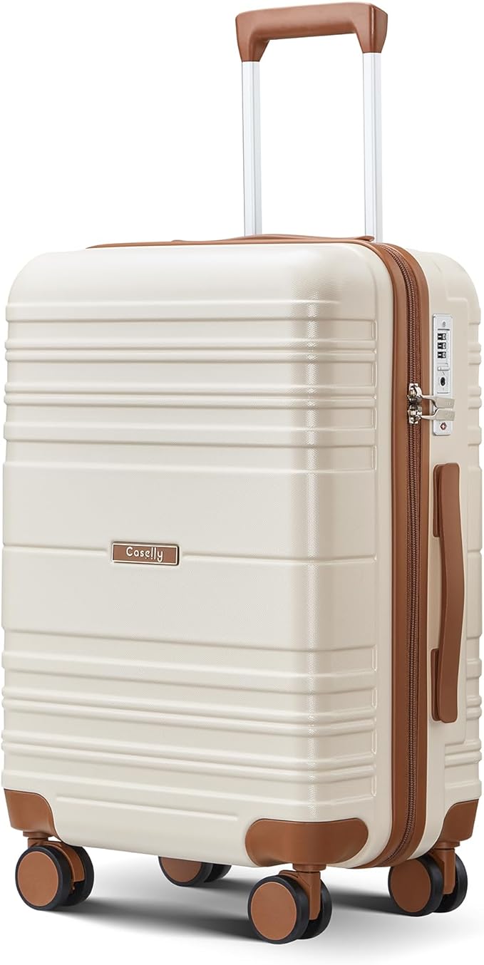 Carry On Luggage 20 Inch, Hardside Expandable Suitcase with Spinner Wheels, Lightweight PC +ABS Luggage with TSA Lock & YKK Zippers (Beige)
