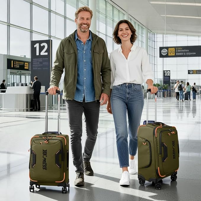 2-Piece Set（22in/26in） Front Opening,Softside Luggage Sets w/Double Spinner Wheels Suitcase,Waterproof,Lightweight Travel Luggage Rolling Suitcase（Green,22in/26in）
