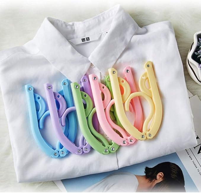 EAVOQLB 10 PCS Portable Folding Clothes Hangers Retractable Plastic Non Slip Clothing Hangers for Kids and Adults