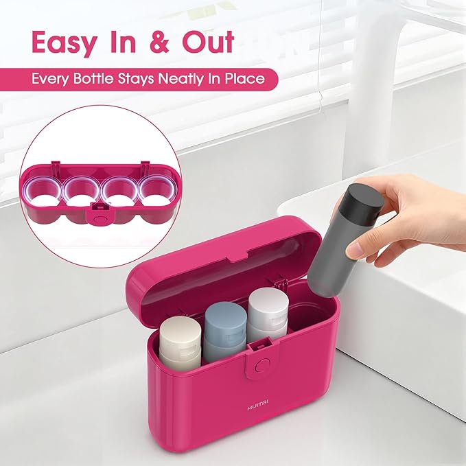 Travel Bottles with Case, 4x2oz TSA Approved, Leak-Proof, Press to Unlock, Compact & Portable Travel Toiletries (Hot Pink)