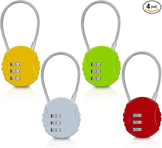 4 Pack Combination Padlock 3 Digit Luggage Lock Suitcase Lock, Outdoor Combination Lock Waterproof Small Lock for School, Gym Locker, Travel Bag (Multicolor)