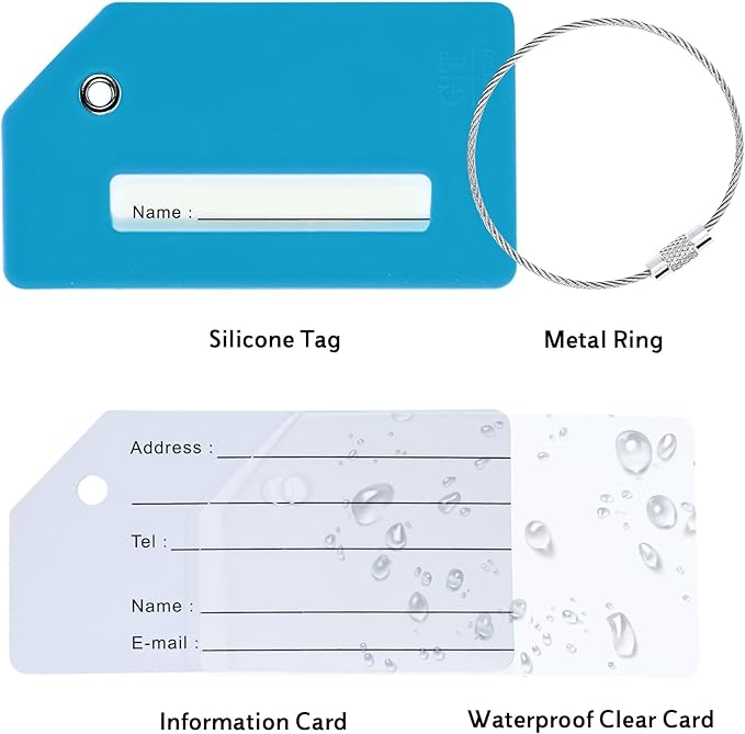 14 Pack Silicone Luggage Tag for Suitcases with Stainless Loop, TSA Approved, Privacy Protection Travel Essentials Bag Tags by Gostwo, Sky Blue
