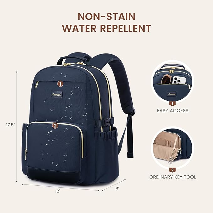 LOVEVOOK Laptop Backpack for Women with Pouch Pocket for Large Capacity Cup,15.6 Inch Laptop Computer Bag Travel Backpack Purse,Waterproof Work Business Backpack College Teacher Bags,Dark Blue