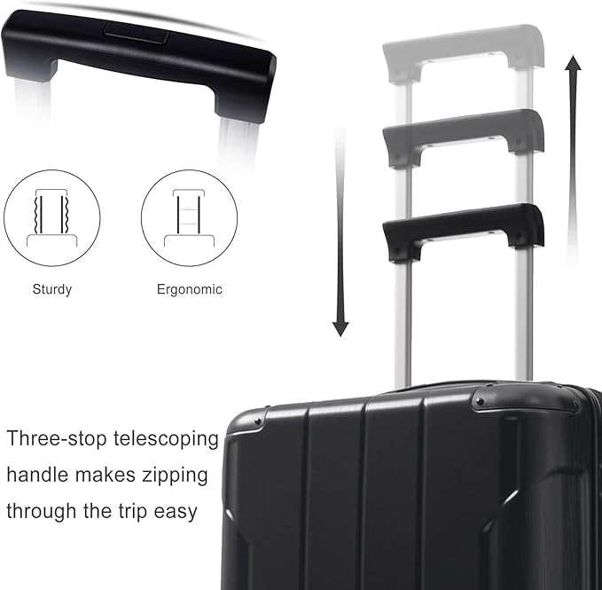 24 Inch Checked-Large Luggage, Lightweight ABS Hard Shell Suitcase with Spinner Wheels, Expandable Travel Luggage with Combination Lock & Side Hooks for Men Women, Black